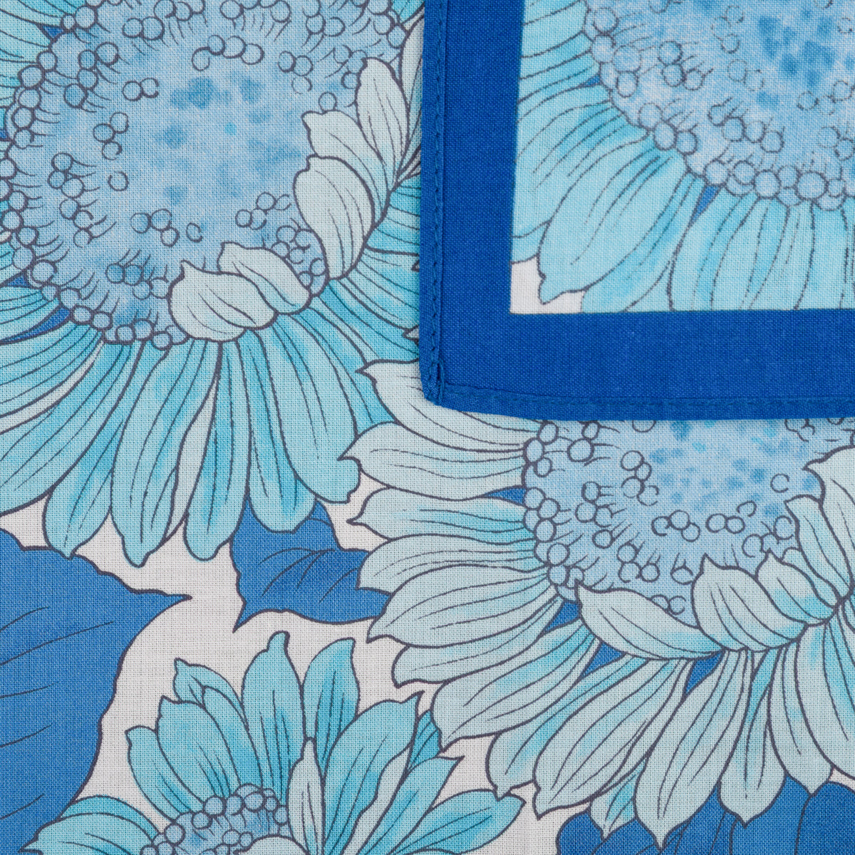 Floral Motif Cotton Handkerchief - Blue