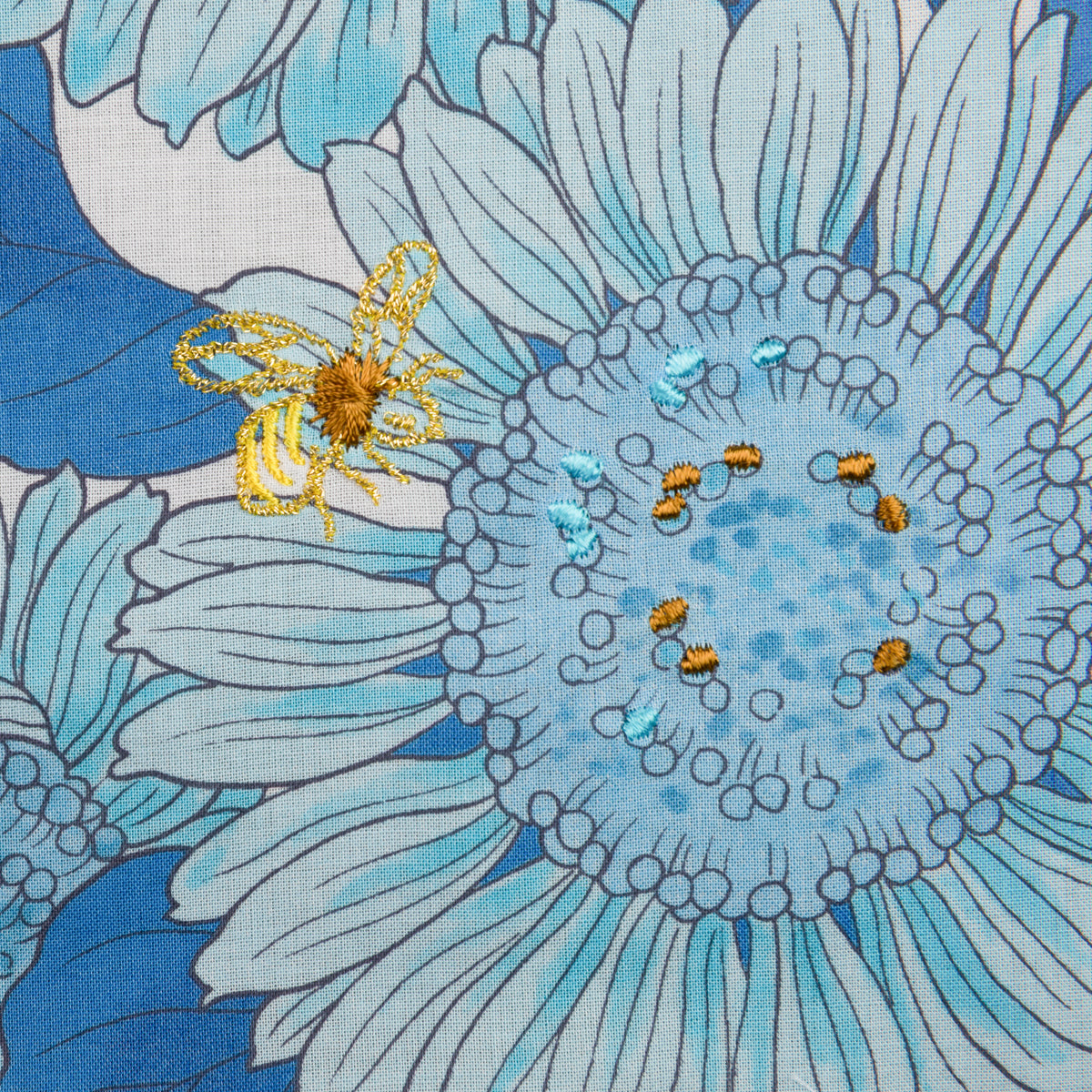 Floral Motif Cotton Handkerchief - Blue