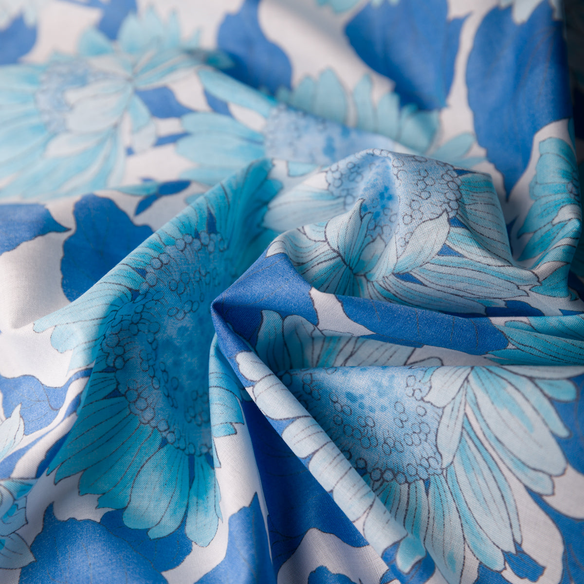 Floral Motif Cotton Handkerchief - Blue