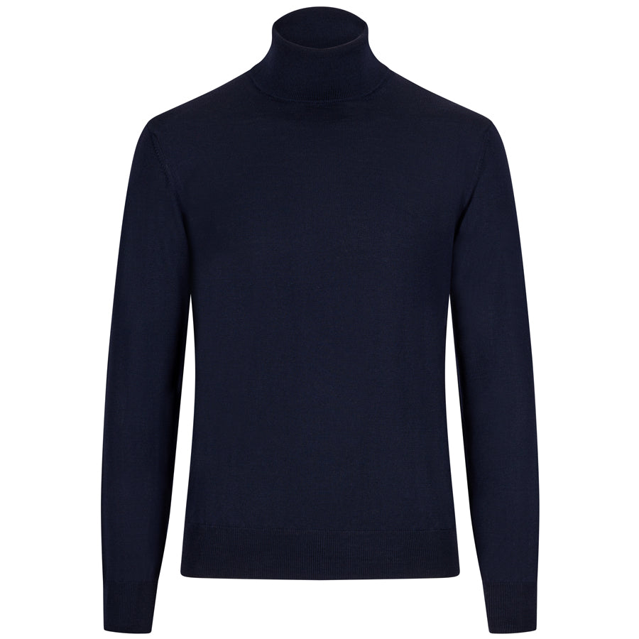 Merino Wool Knitted Turtleneck - Navy