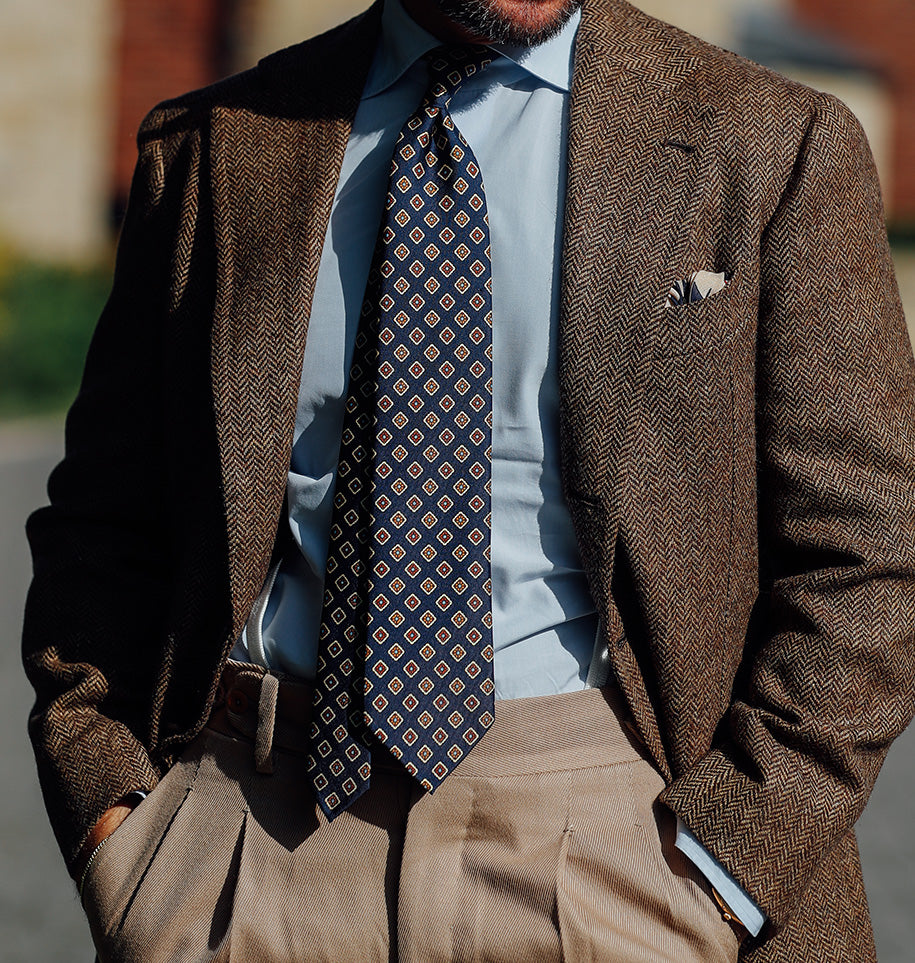 Fortune Motif Wool / Silk Pocket Square - Cream - 40x40cm