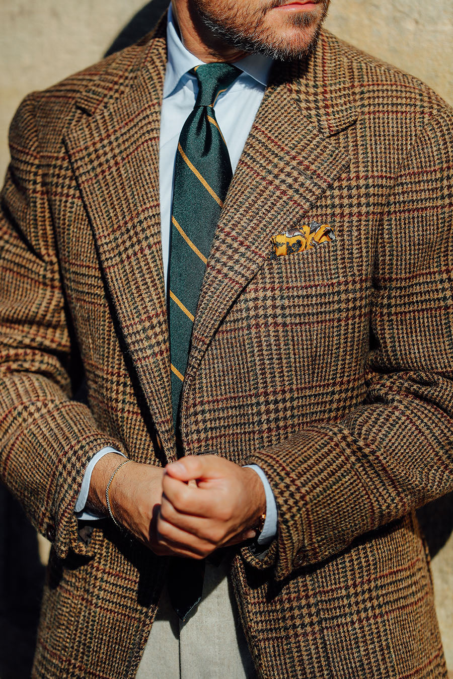 Animal Motif Wool / Silk Pocket Square - Yellow - 40x40cm