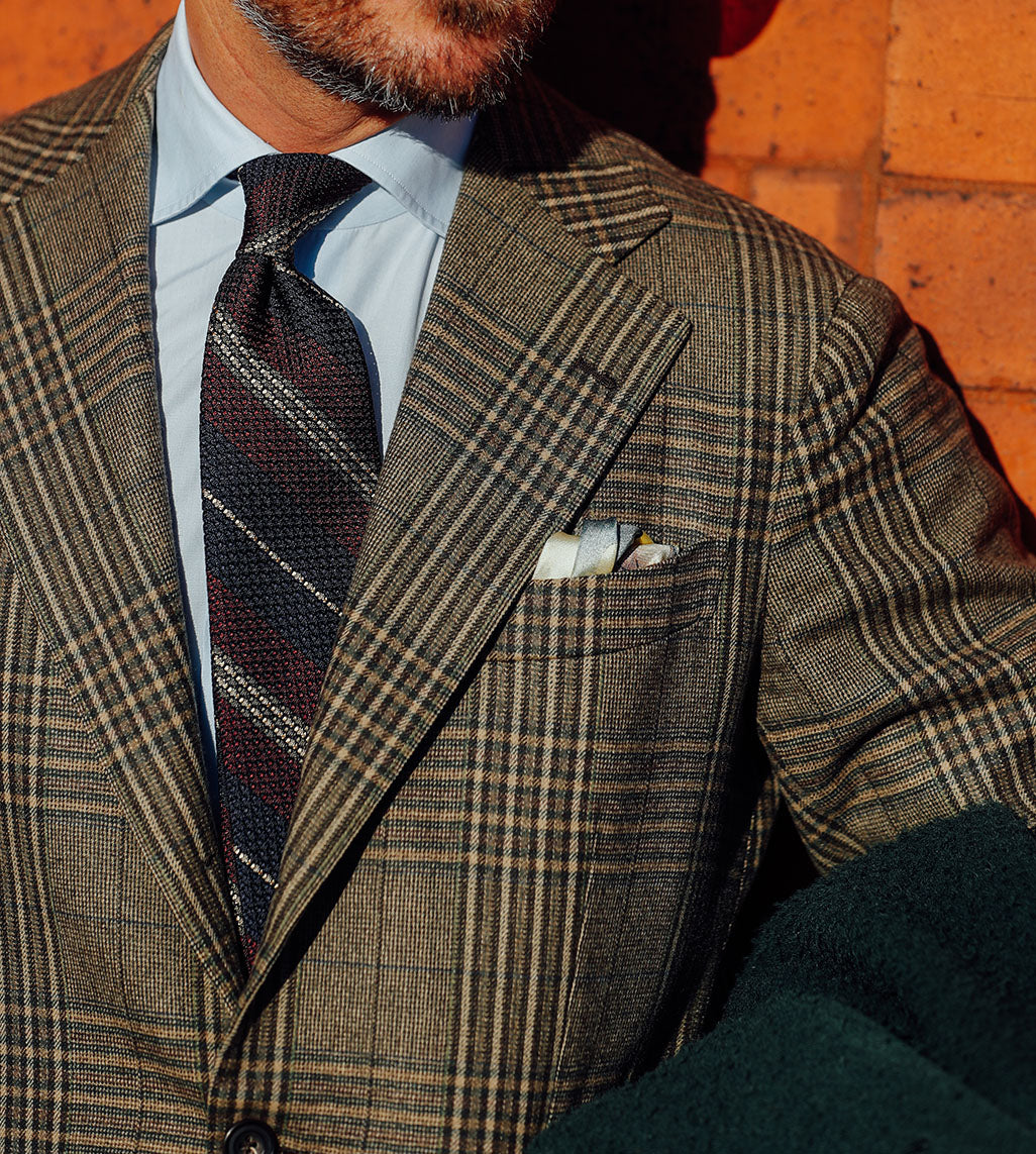 Striped Grossa Grenadine Silk Tie - Navy / Burgundy / Army / Cream