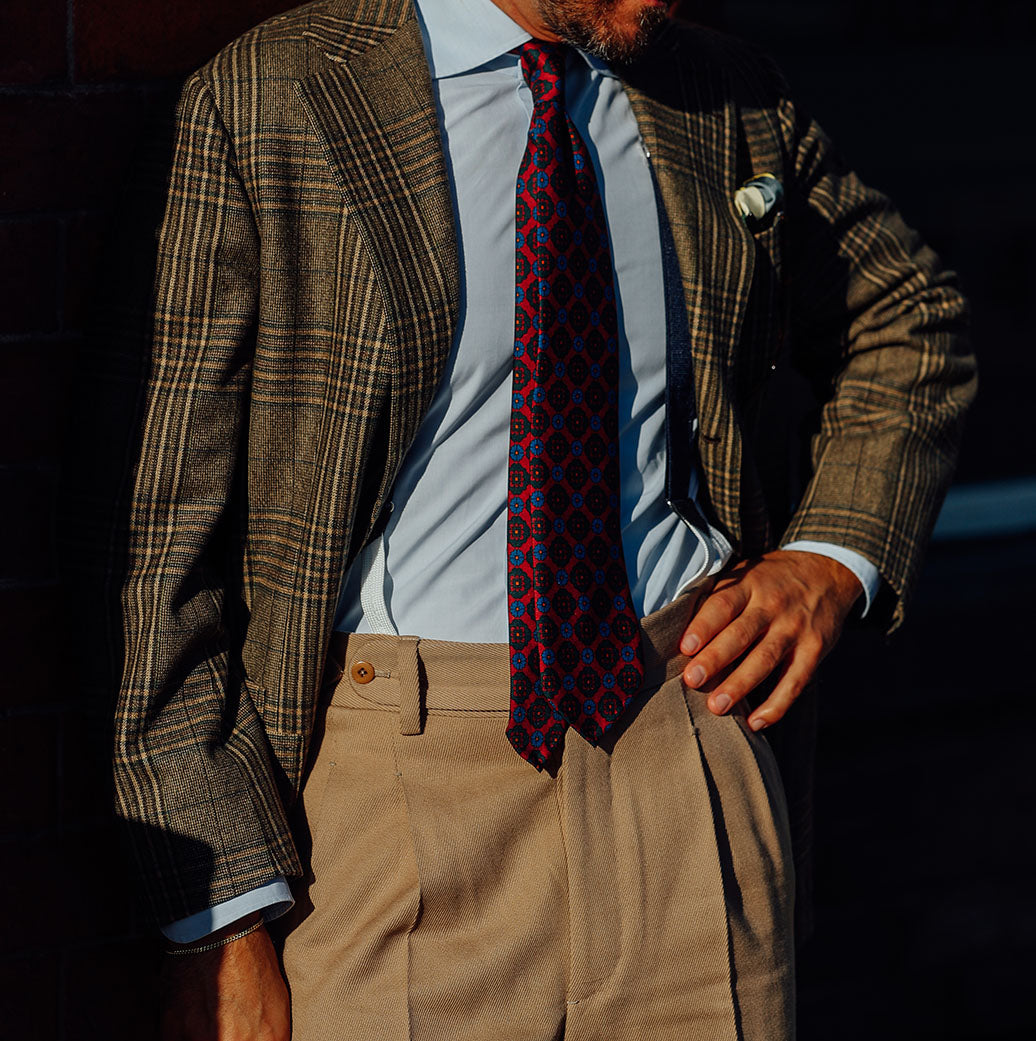 Ancient Madder Silk Tie - Cherry - Hand-Rolled