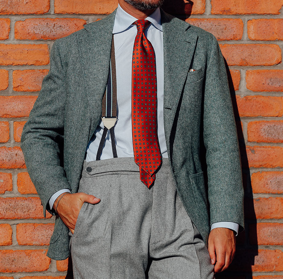 Floral Printed Silk Tie - Rust - Hand-Rolled