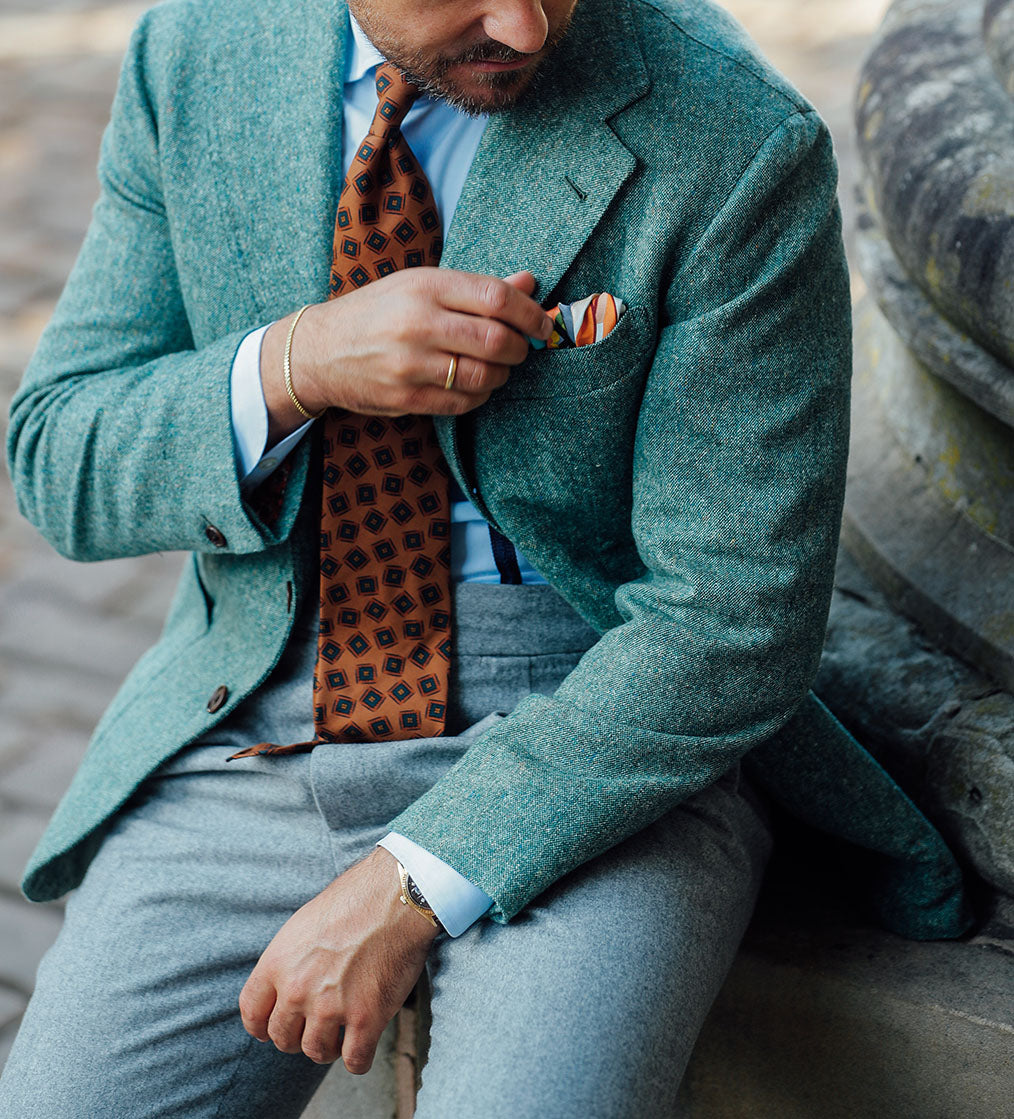 Copper Madder Silk Tie - Oatmeal - Hand-Rolled