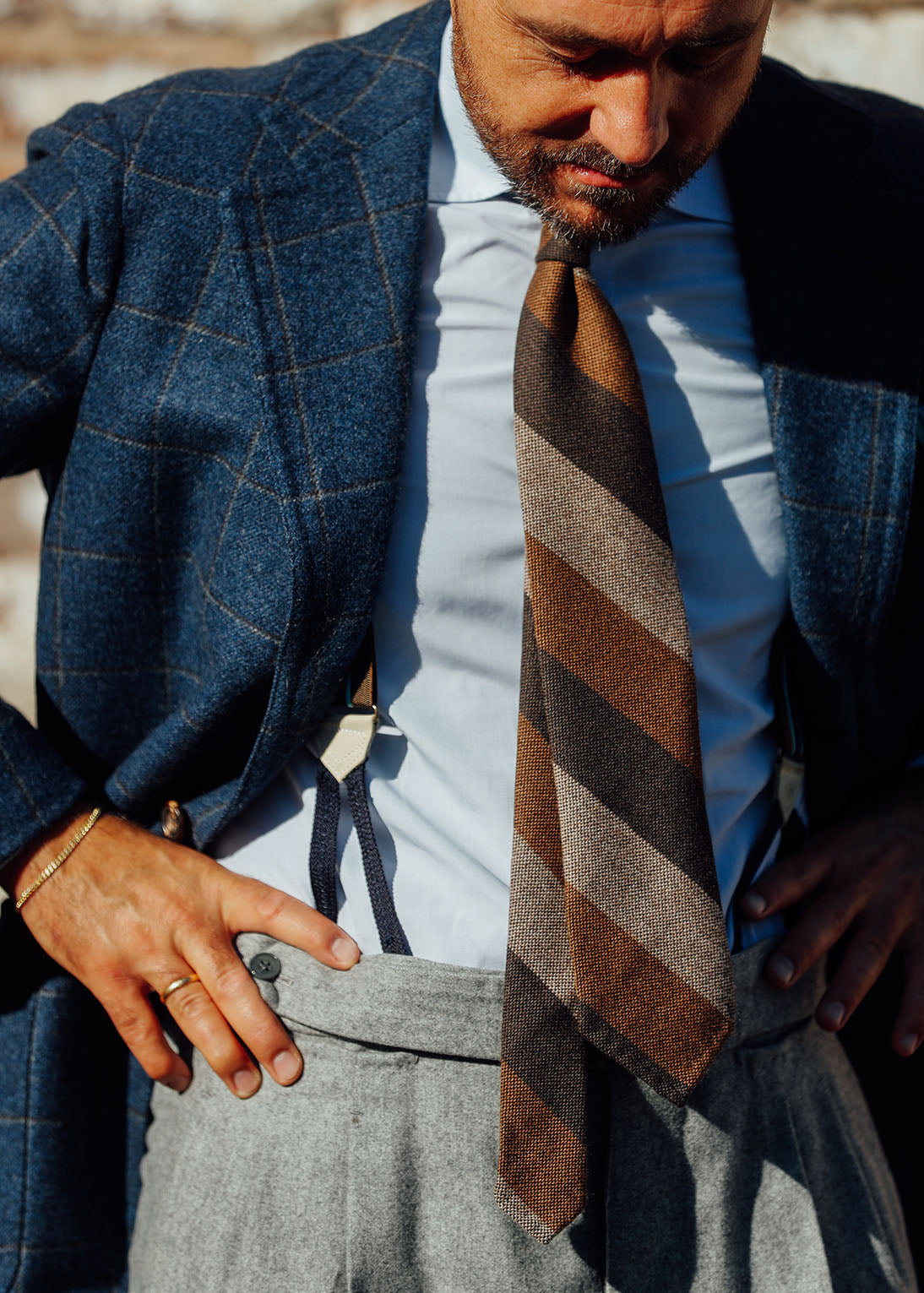 Striped Cashmere Tie - Brown / Copper / Beige