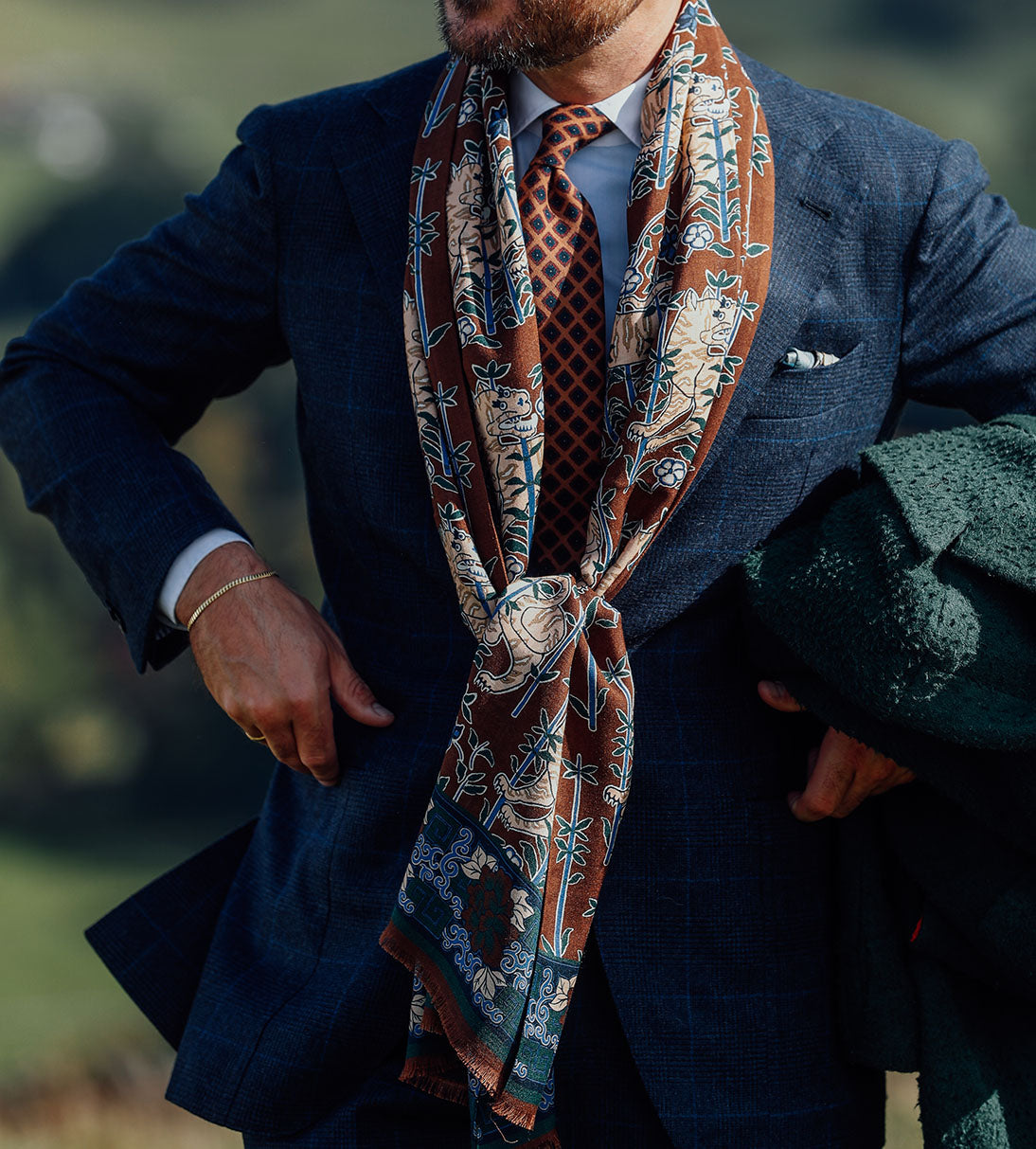 Tiger Printed Wool / Silk Scarf - Brown