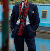 Samurai Printed Wool / Silk Scarf - Burgundy