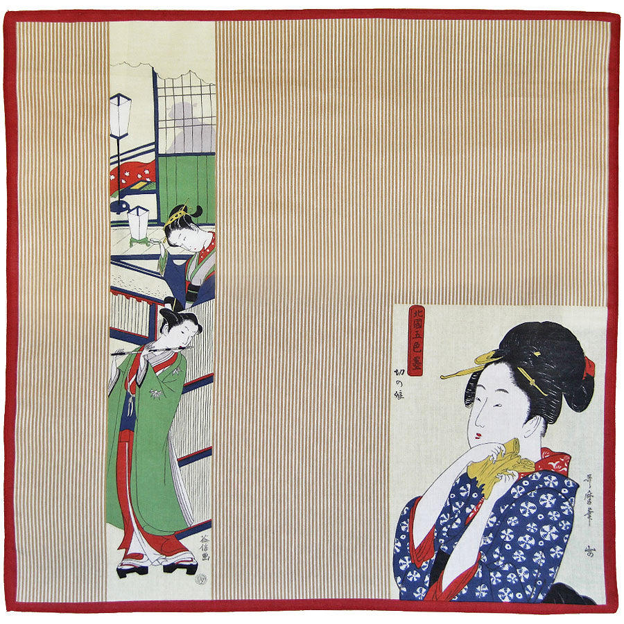Ukiyo-e Cotton Handkerchief - Red