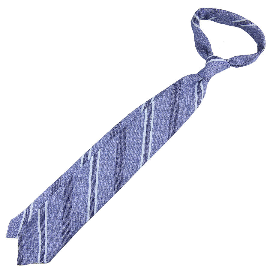 Striped Cotton / Silk Tie - Sky Blue - Hand-Rolled