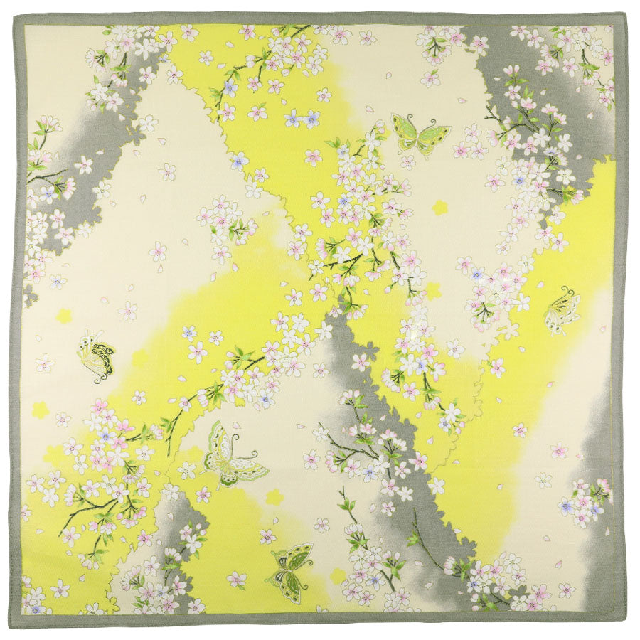 Flower Motif Cotton Handkerchief - Grey/Yellow