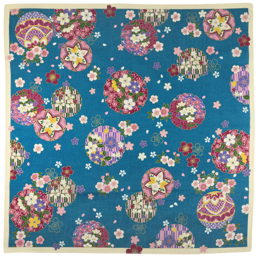 Kimono Motif Cotton Handkerchief - Teal II