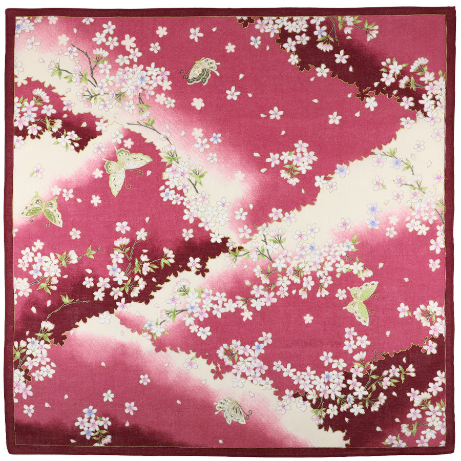 Floral Motif Cotton Handkerchief - Wine