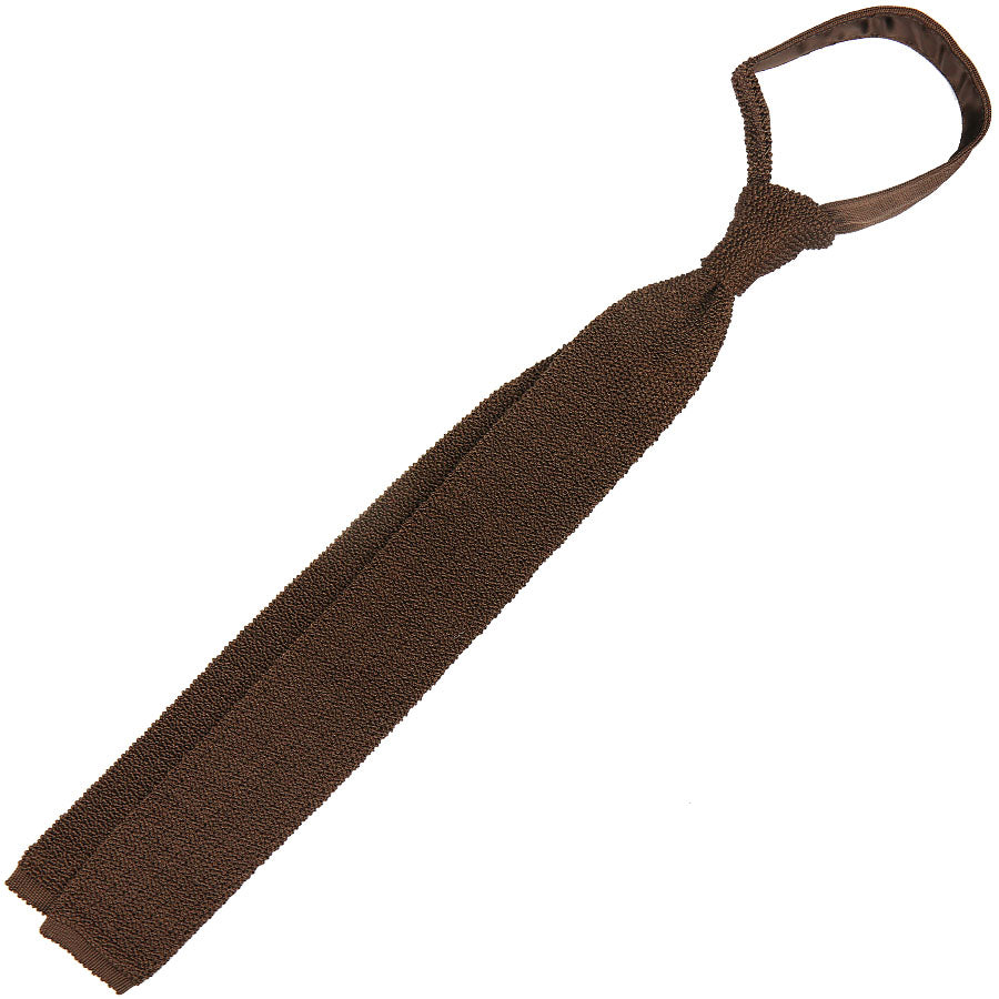 Crunchy Silk Knit Tie - Brown