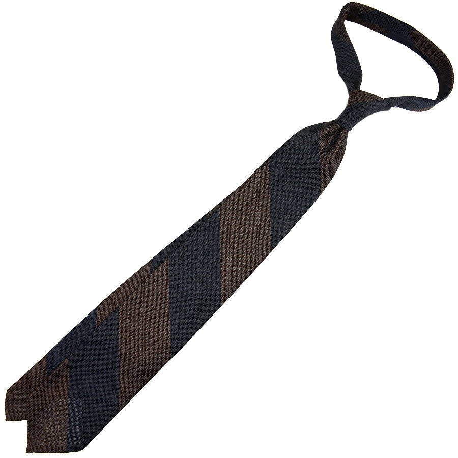 Block Stripe Grenadine / Garza Piccola Silk Tie - Navy / Brown