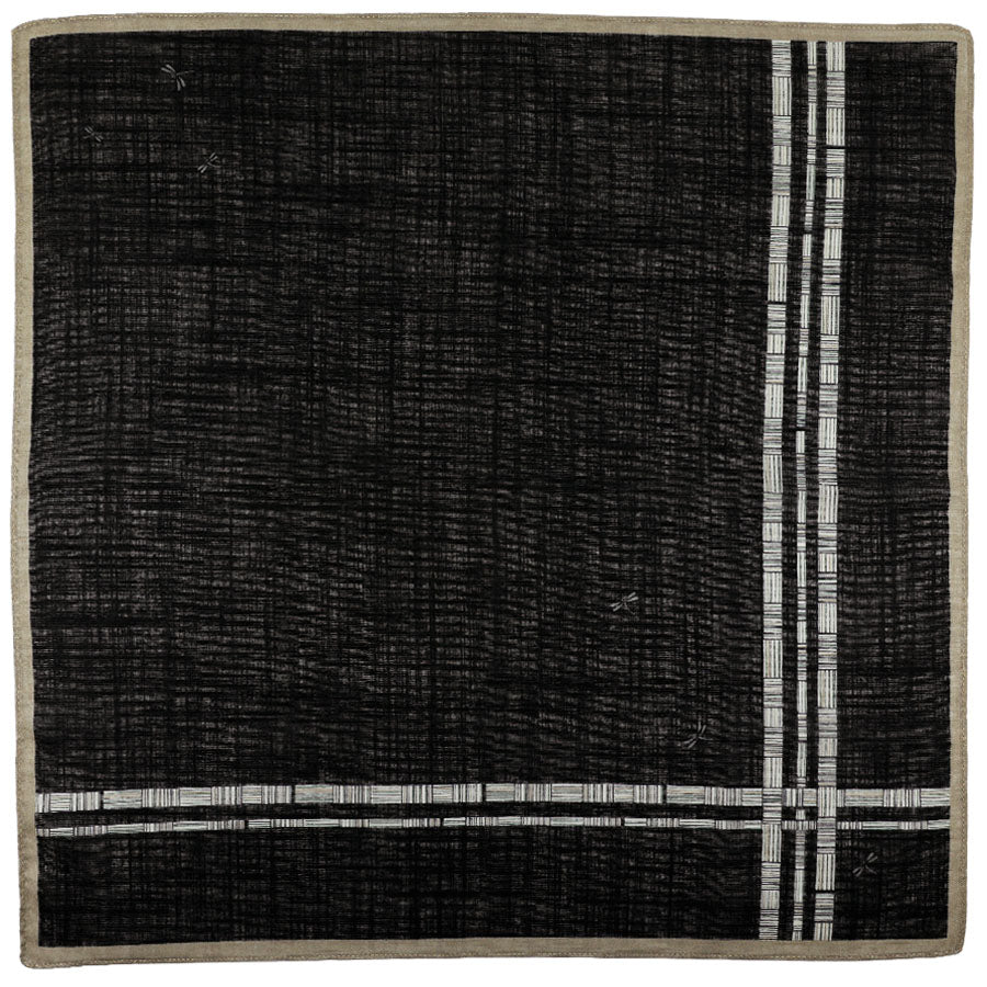 Dragonfly Motif Cotton Handkerchief - Charcoal