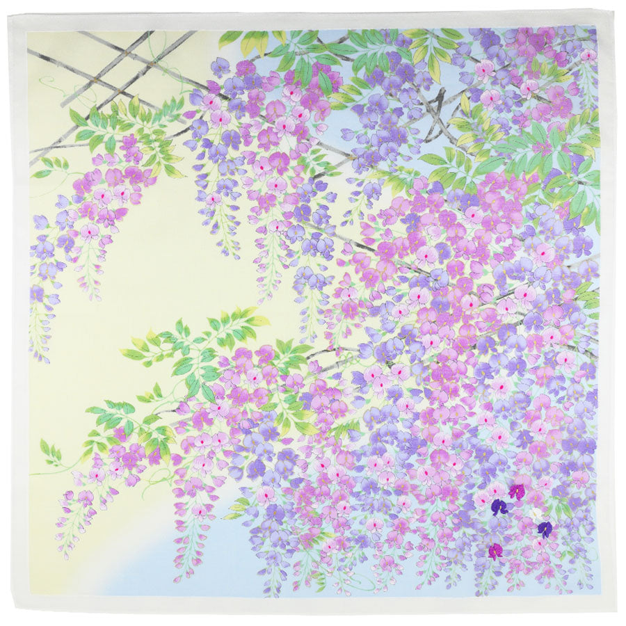 Floral Motif Cotton Handkerchief - Yellow / Sky Blue