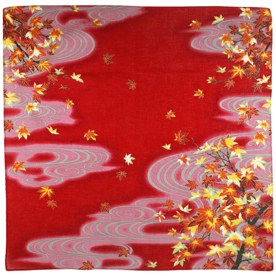 Floral Motif Cotton Handkerchief - Red