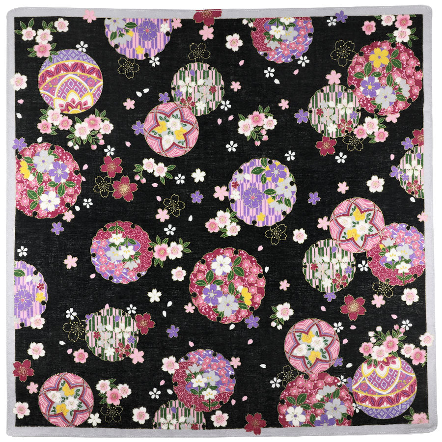 Kimono Motif Cotton Handkerchief - Black