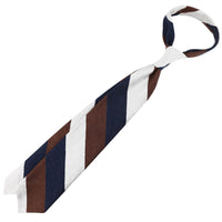 Triple Block Stripe Shantung Silk Tie - Navy / Brown / Ivory