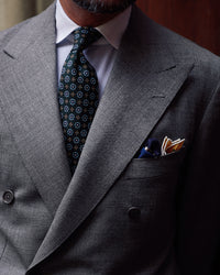Floral Printed Silk Tie - Mader Green - Hand-Rolled