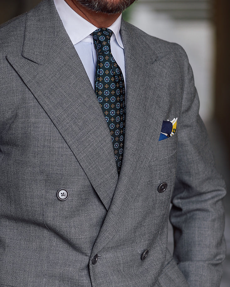 Floral Printed Silk Tie - Mader Green - Hand-Rolled