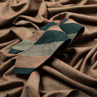 Triple Block Stripe Shantung Grenadine Bespoke Tie - Forest / Green / Occher