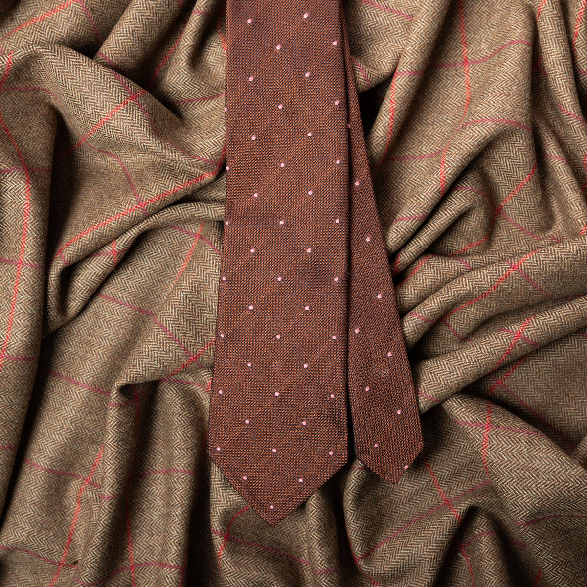 Dotted Grenadine / Garza Fina Bespoke Tie - Brown / Pink