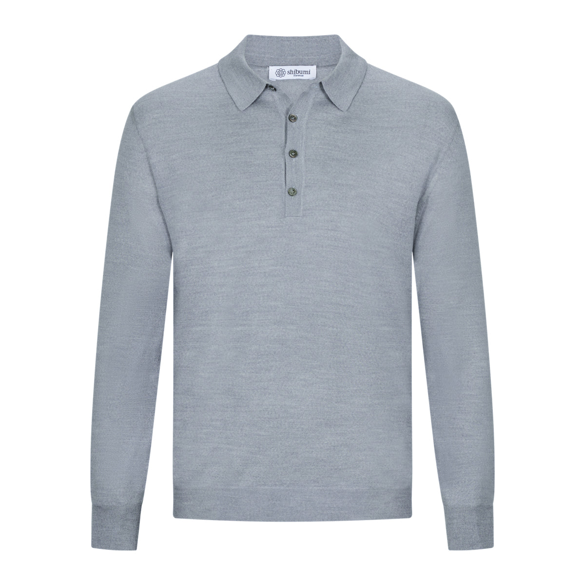 Merino Wool / Silk Knitted Polo - Light Grey