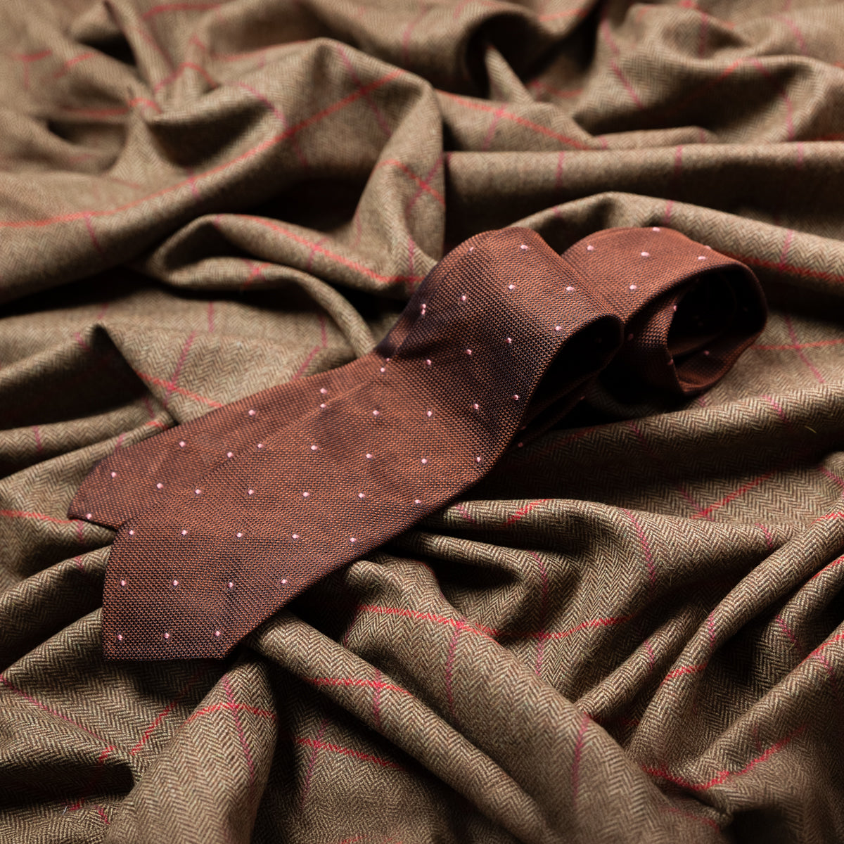 Dotted Grenadine / Garza Fina Bespoke Tie - Brown / Pink