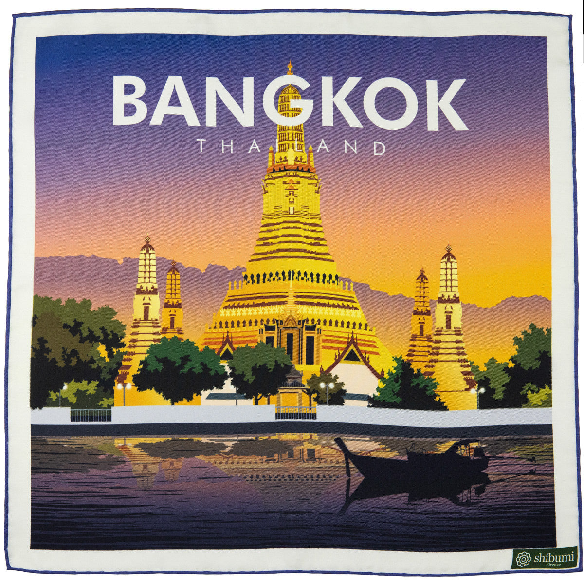 Bangkok Travel Poster Silk Pocket Square - 40x40cm