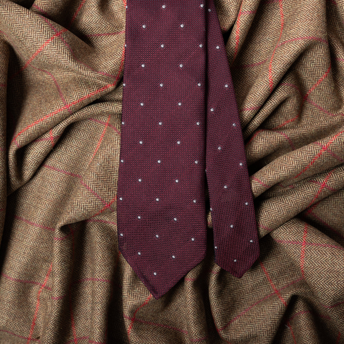 Dotted Grenadine / Garza Fina Bespoke Tie - Burgundy / Grey