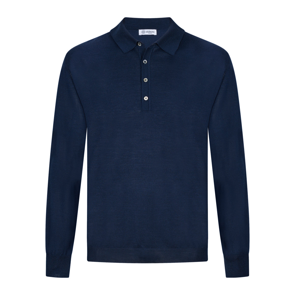 Merino Wool / Silk Knitted Polo - Navy