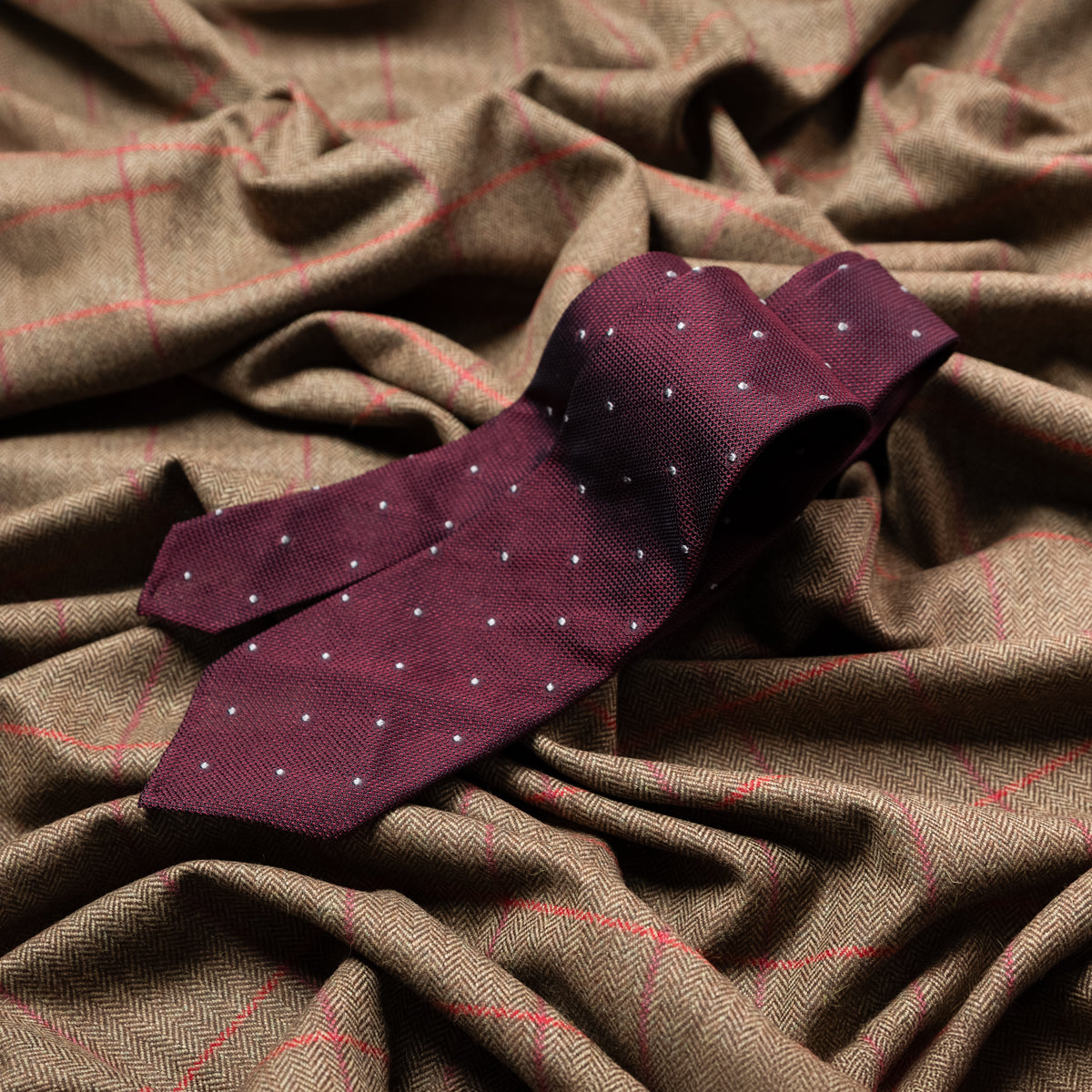 Dotted Grenadine / Garza Fina Bespoke Tie - Burgundy / Grey