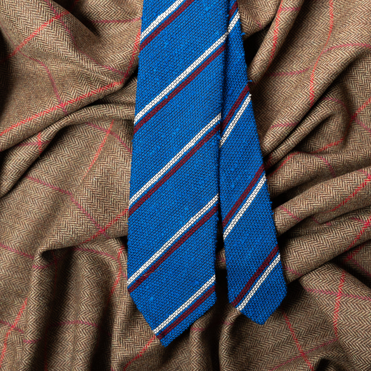 Striped Shantung Grenadine Bespoke Tie - Blue / White / Burgundy