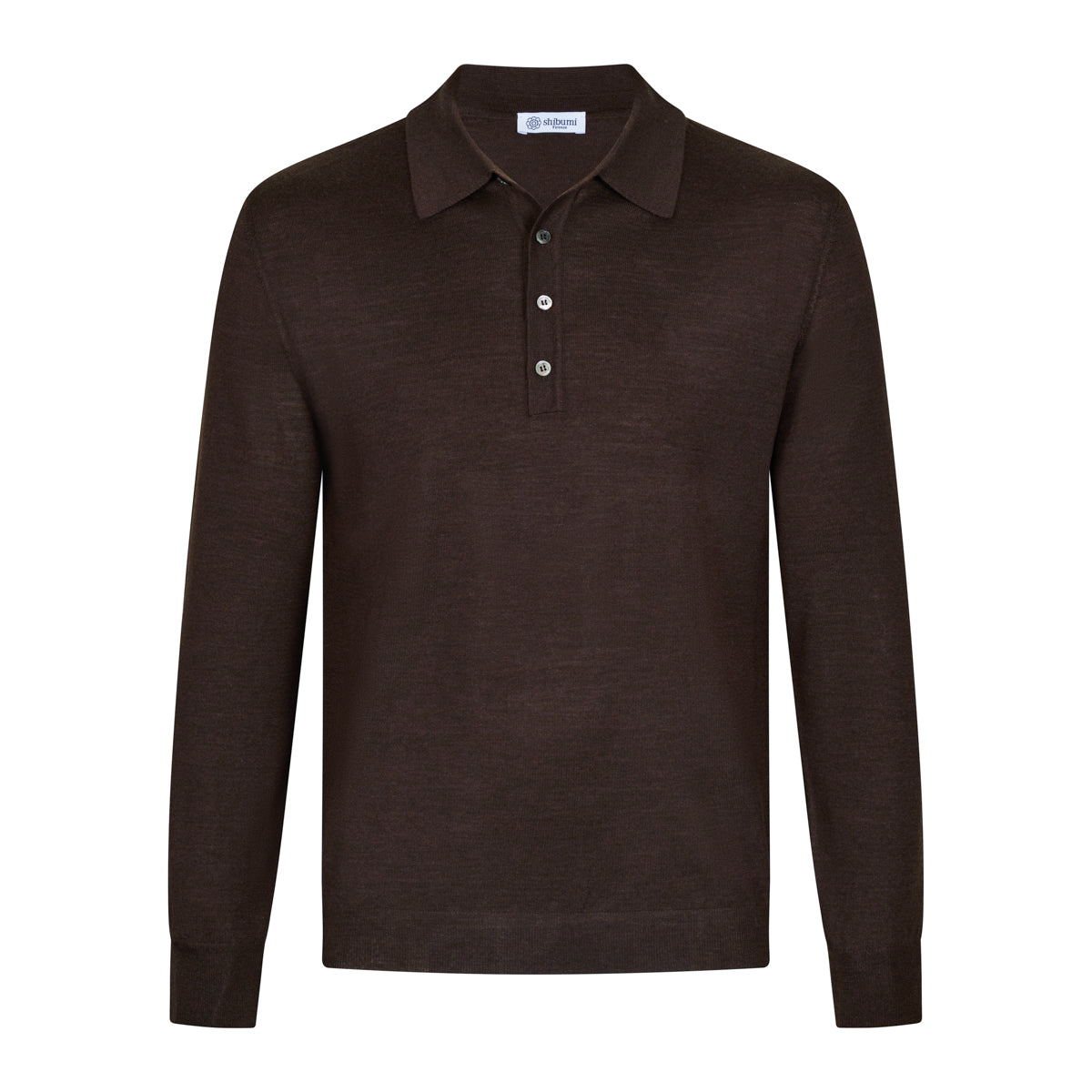 Merino Wool / Silk Knitted Polo - Chocolate