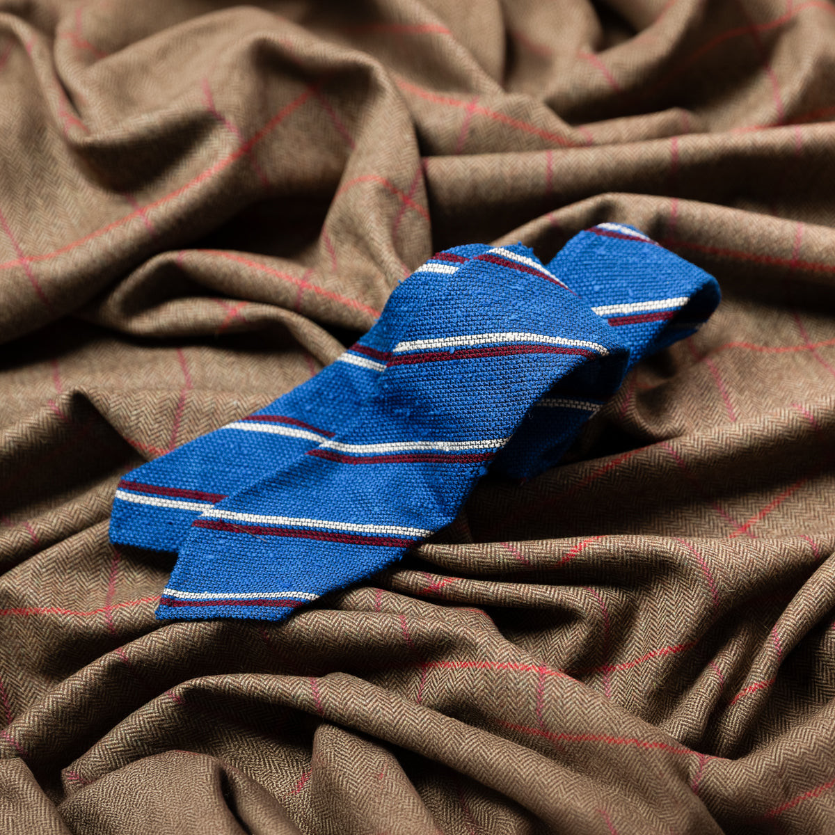 Striped Shantung Grenadine Bespoke Tie - Blue / White / Burgundy