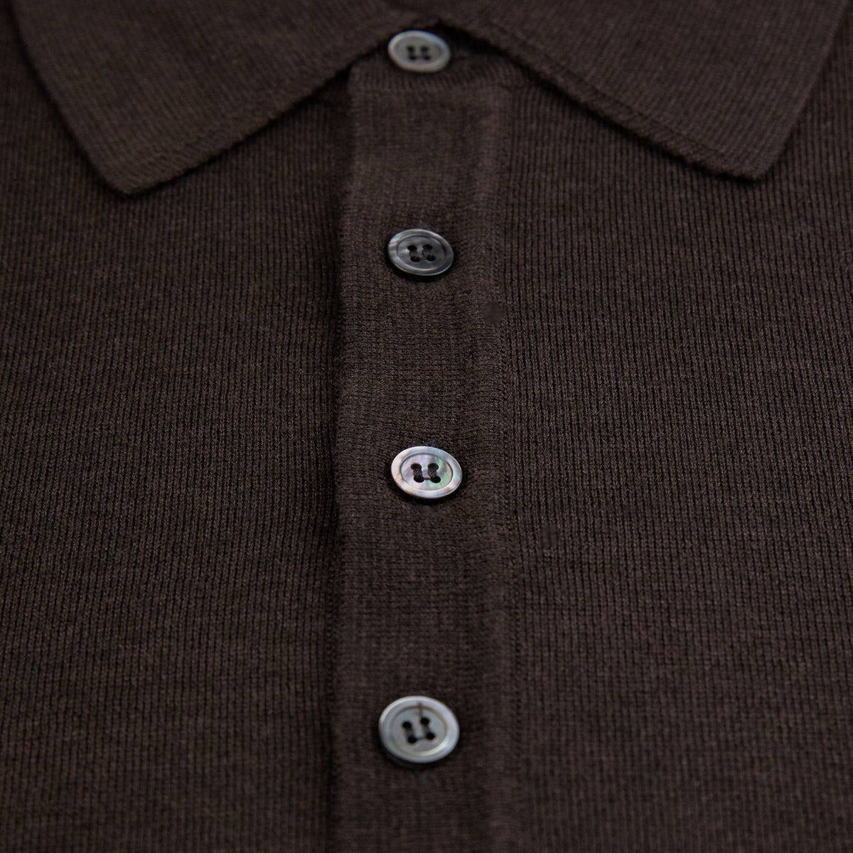 Merino Wool / Silk Knitted Polo - Chocolate