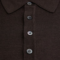Merino Wool / Silk Knitted Polo - Chocolate