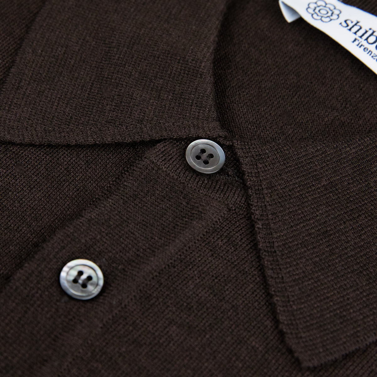 Merino Wool / Silk Knitted Polo - Chocolate