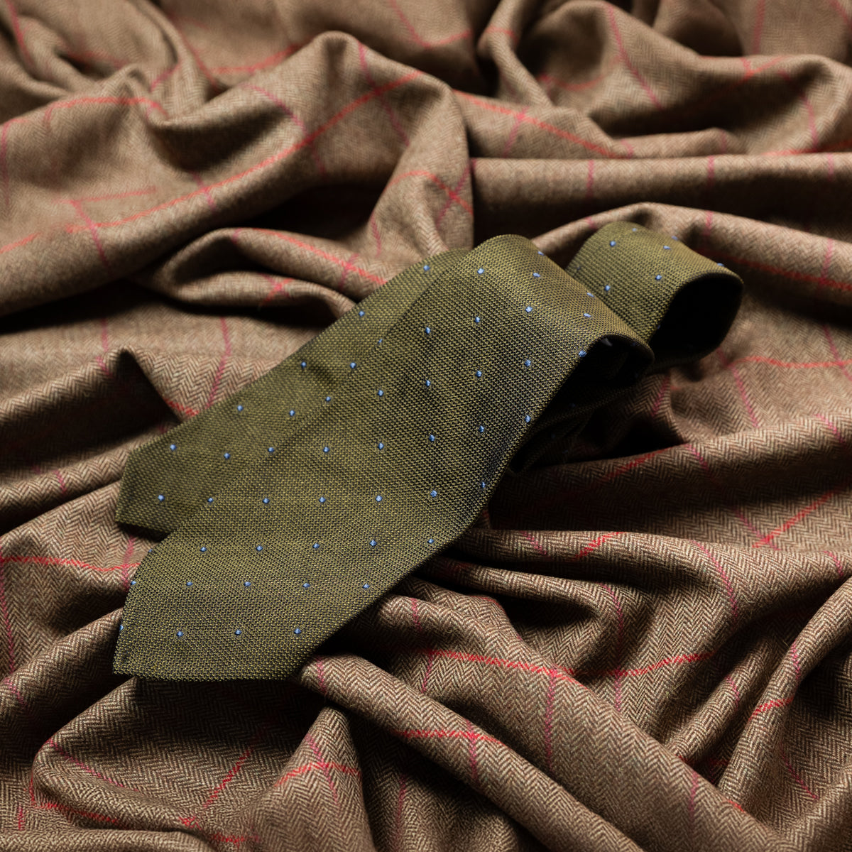 Dotted Grenadine / Garza Fina Bespoke Tie - Olive / Blue