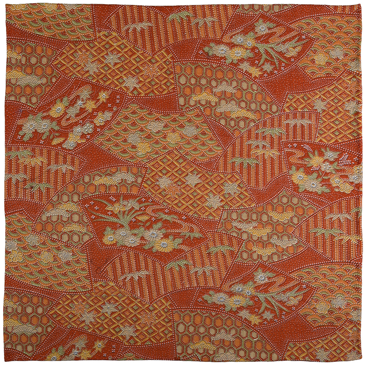 Vintage Kimono Silk Pocket Square - Rust