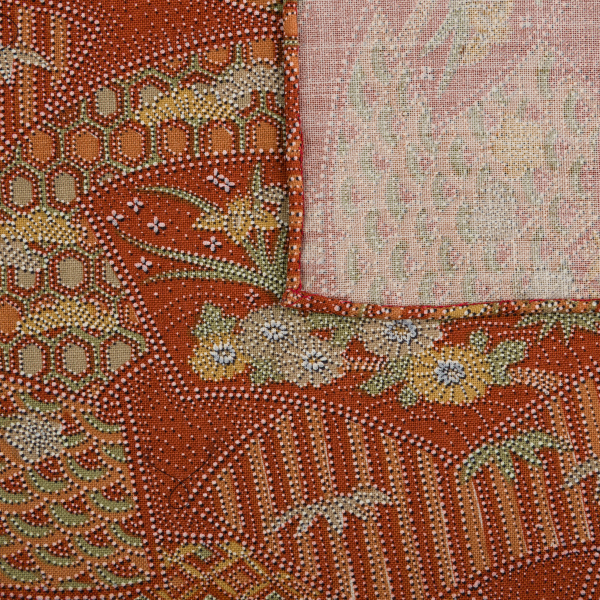 Vintage Kimono Silk Pocket Square - Rust