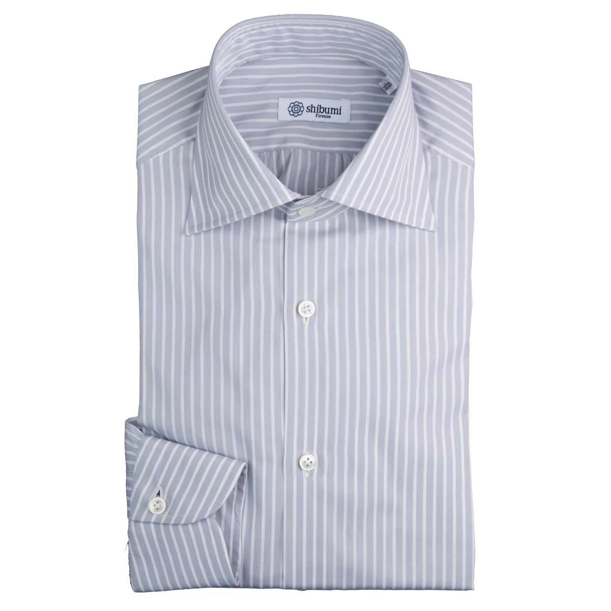 Poplin Semi Spread Shirt - Light Grey - Reverse Stripe