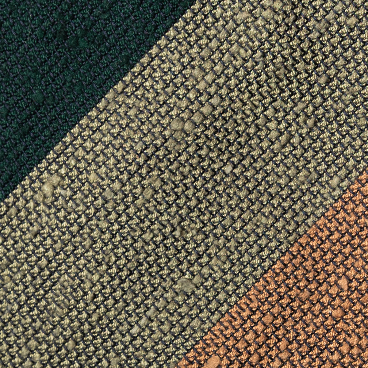 Triple Block Stripe Shantung Grenadine Bespoke Tie - Forest / Green / Occher