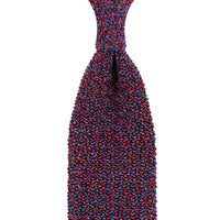 Crunchy Silk Knit Tie - Cherry / Blue Mottled