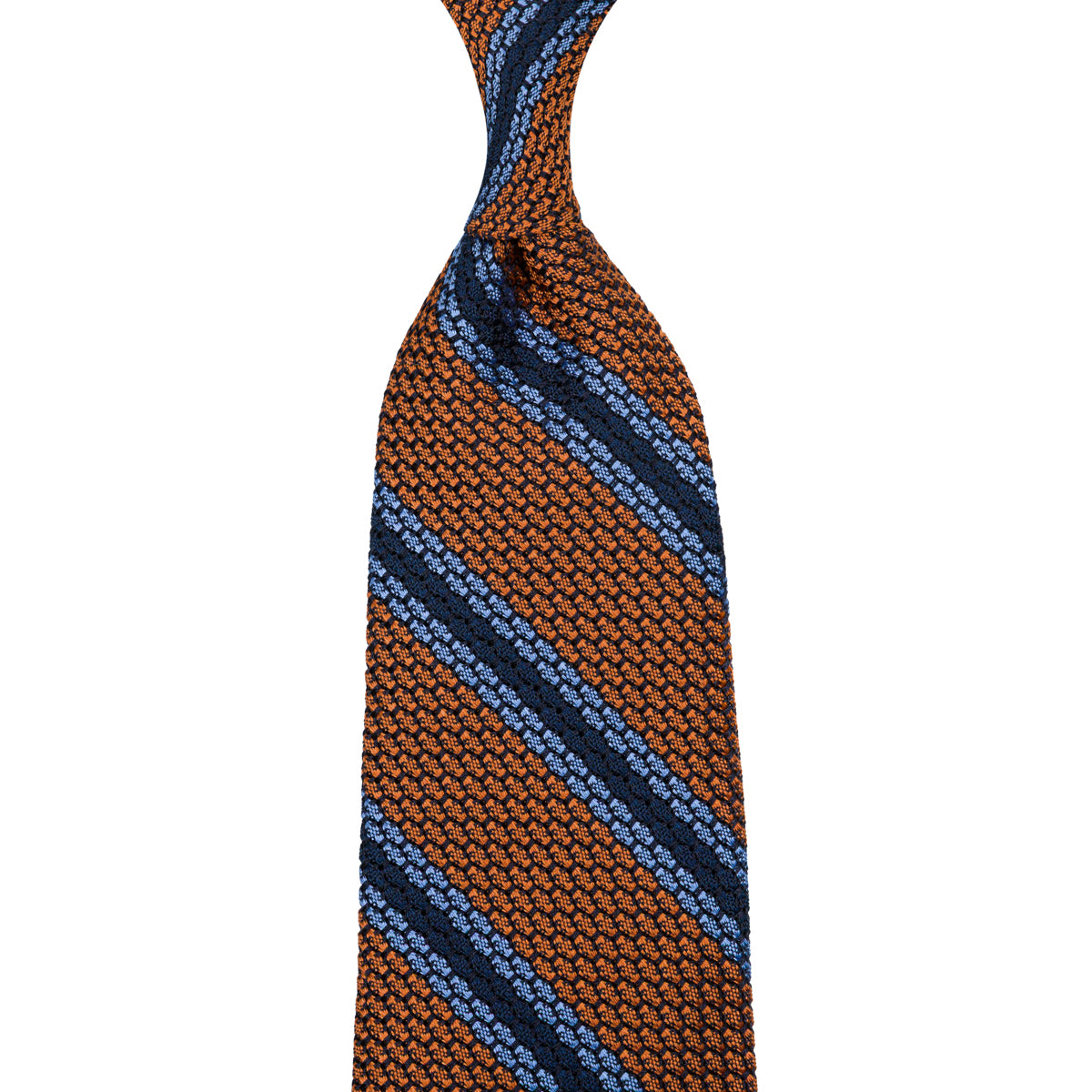 Striped Grossa Grenadine Silk Tie - Rust / Sky / Navy