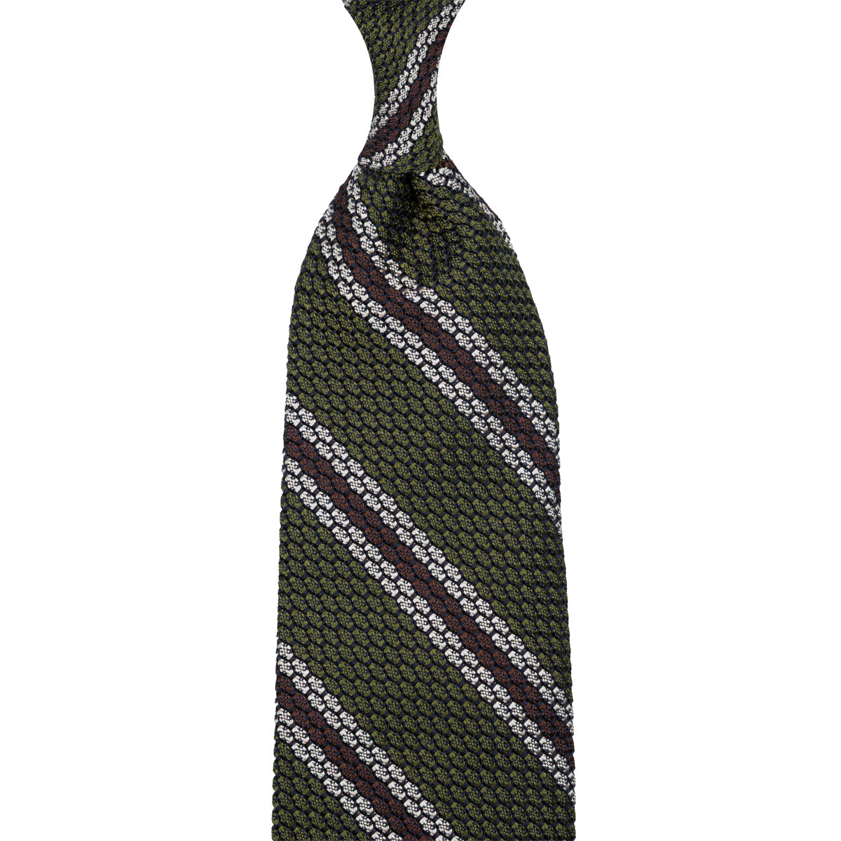 Striped Grossa Grenadine Silk Tie - Olive / Ivory / Brown