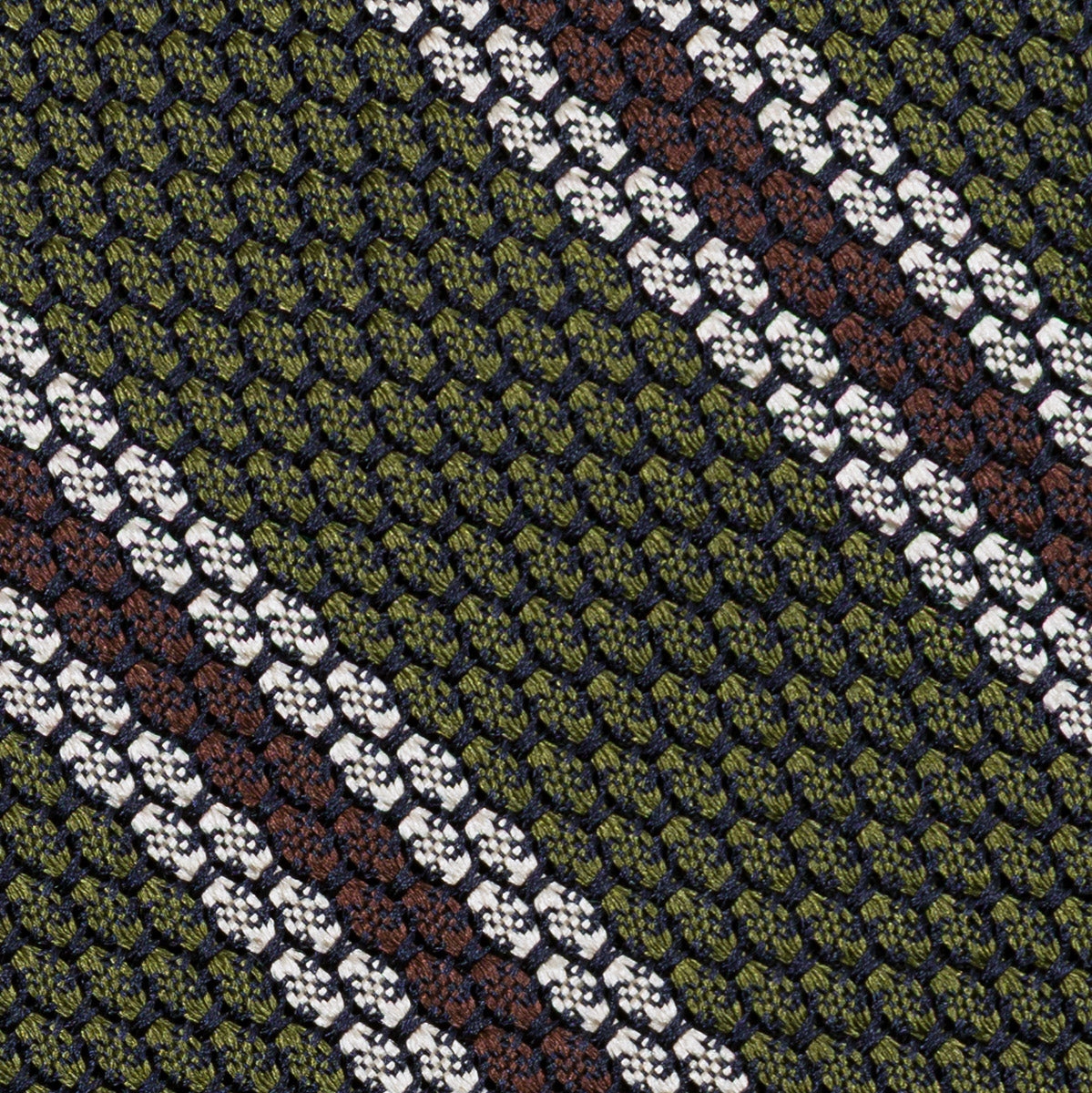 Striped Grossa Grenadine Silk Tie - Olive / Ivory / Brown